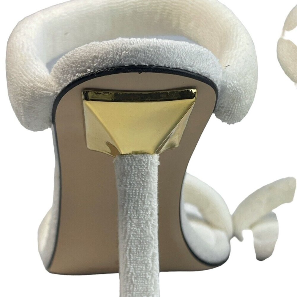 Good American Women Size 9 Heels White Terry GA354T-X NEW Kardashian Gold Accent - Picture 8 of 12